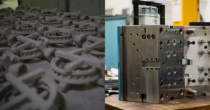 The left is expendable ceramic mold for investment casting and the right is permenent metal mold for die casting