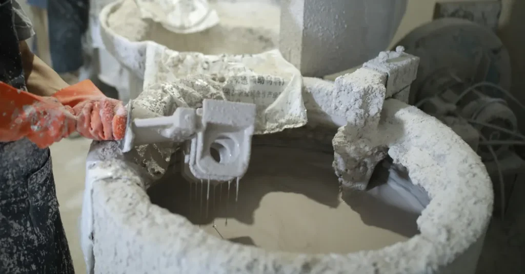 The wax pattern is dipped into the ceramic slurry